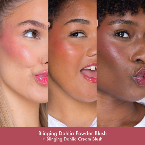 Glow milk powder matte blush blinging dhalia on skin