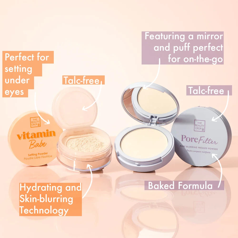 perfect for setting under eyes, hydrating and skin-blurring technology, baked formula