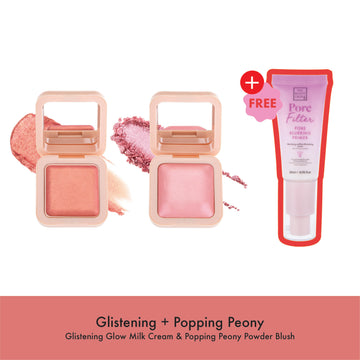 Glistening Cream & Popping Peony Powder Blush + PoreFilter Primer