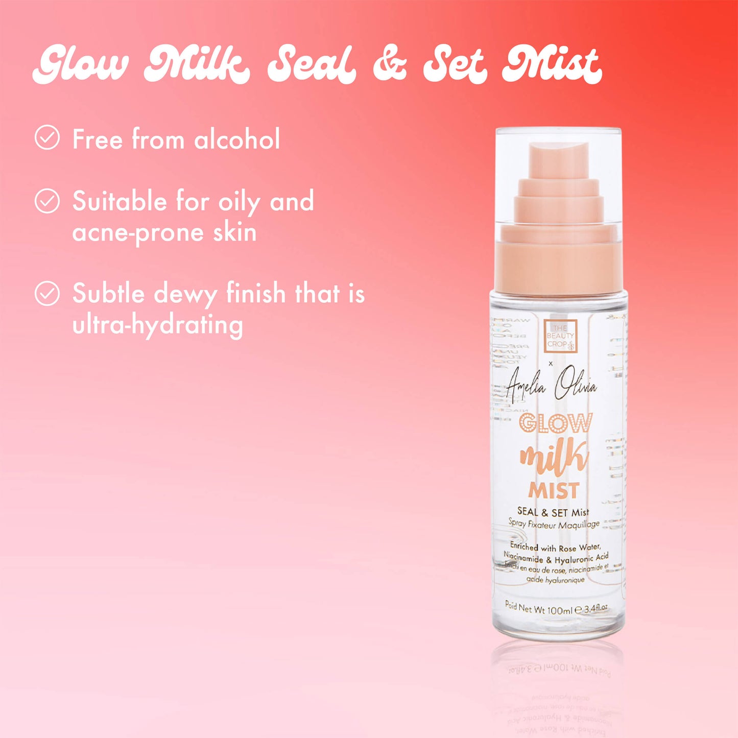 Glow Milk Seal & Set Mist
• Free from alcohol
• Suitable for oily and acne-prone skin
• Subtle dewy finish that is ultra-hydrating