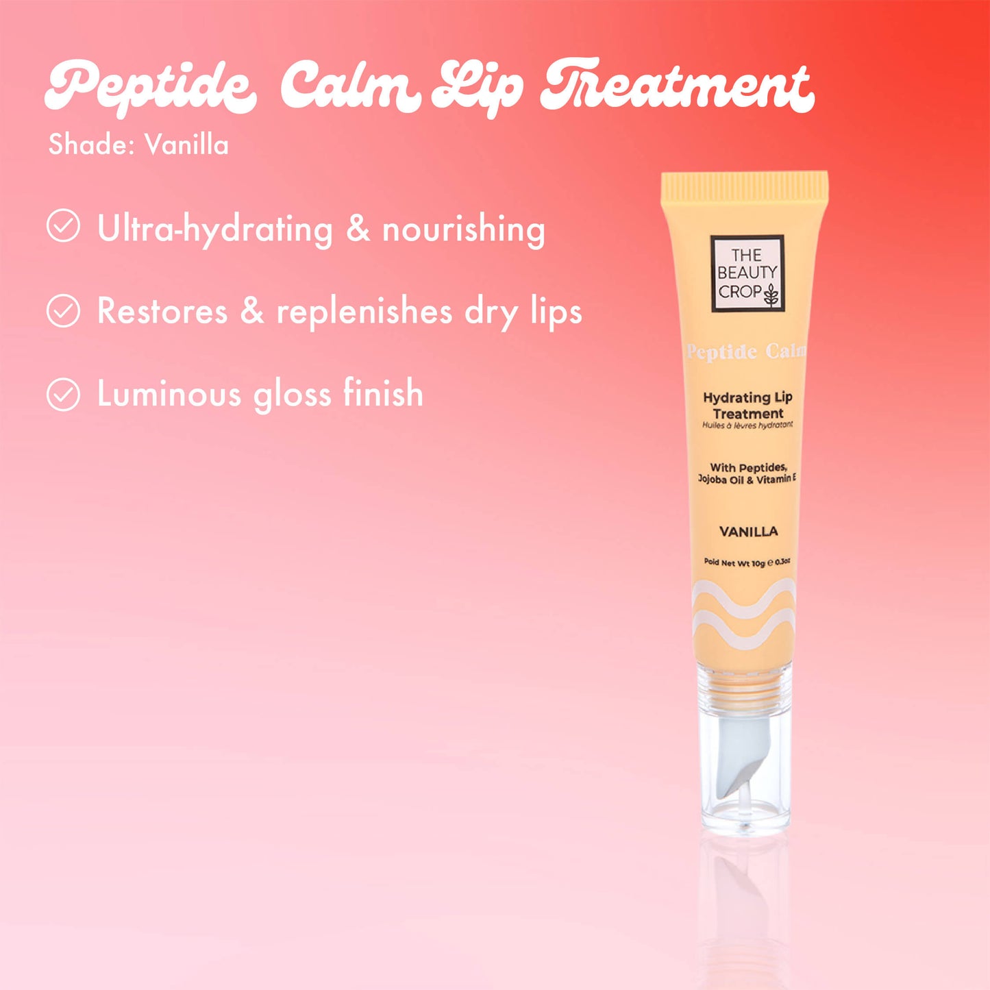 Peptide Calm Lip Treatment
Shade: Vanilla
Ultra-hydrating & nourishing
Restores & replenishes dry lips
Luminous gloss finish