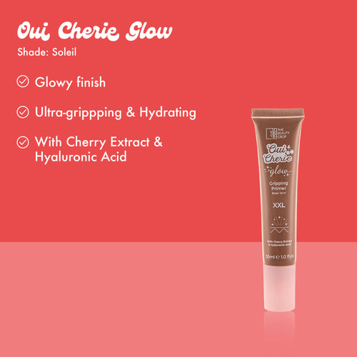 Oui Cherie Glow
Shade: Soleil
Glowy finish
Ultra-grippping & Hydrating
With Cherry Extract & Hyaluronic Acid