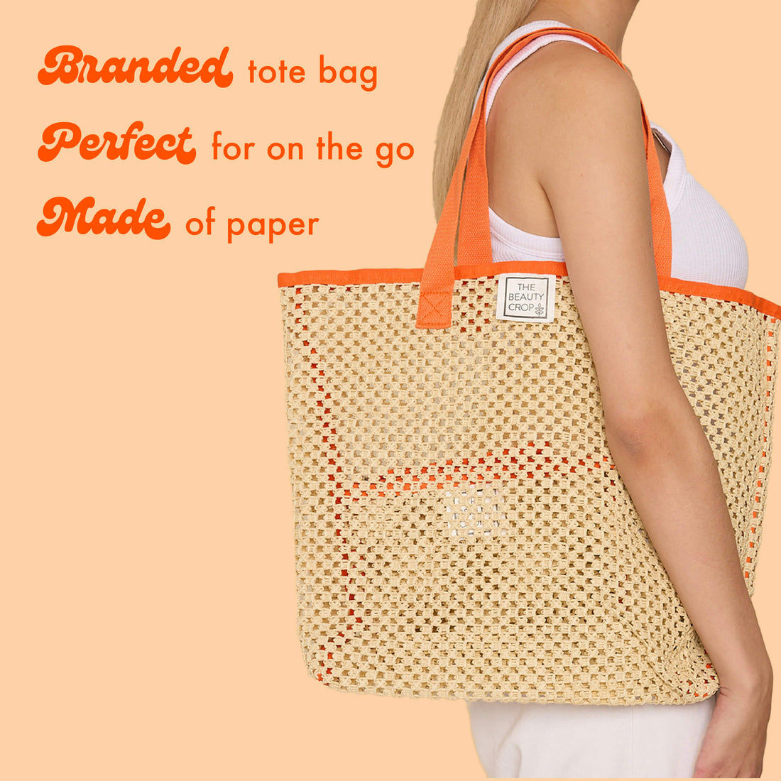 Branded tote bag
Perfect for on the go
Made of paper