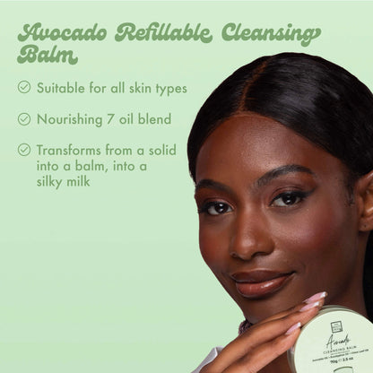 Avocado Refillable Cleansing»
Balm
Suitable for all skin types
Nourishing 7 oil blend
Transforms from a solid into a balm, into a silky milk