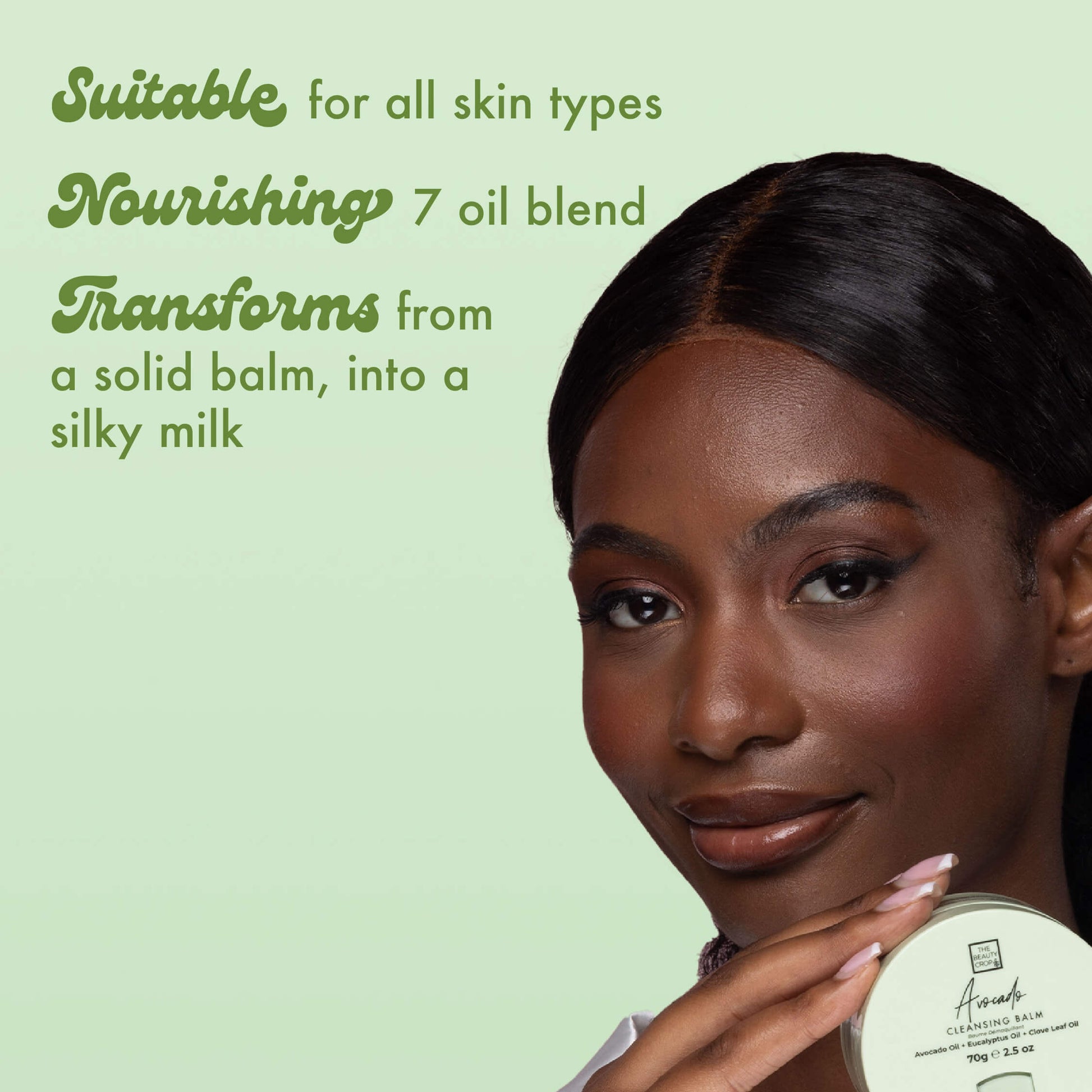 Suitable for all skin types: Nourishings 7 oil blend, Transforms from a solid balm, into a silky milk