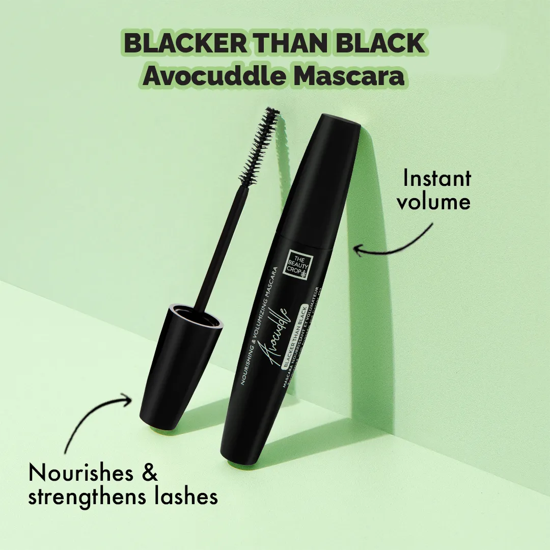 blacker than black - avocuddle mascara: instant volume and nourishes & strengthens lashes.