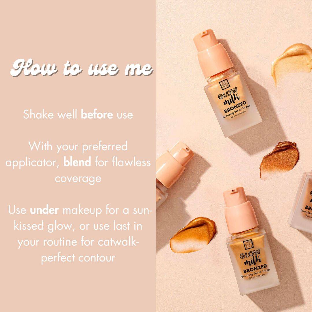 how to use me:  shake well before use, with your preferred applicator, blend for flawless coverage, use under makeup for a sunkissed glow, or use last in your routine for a catwalk- perfect contour