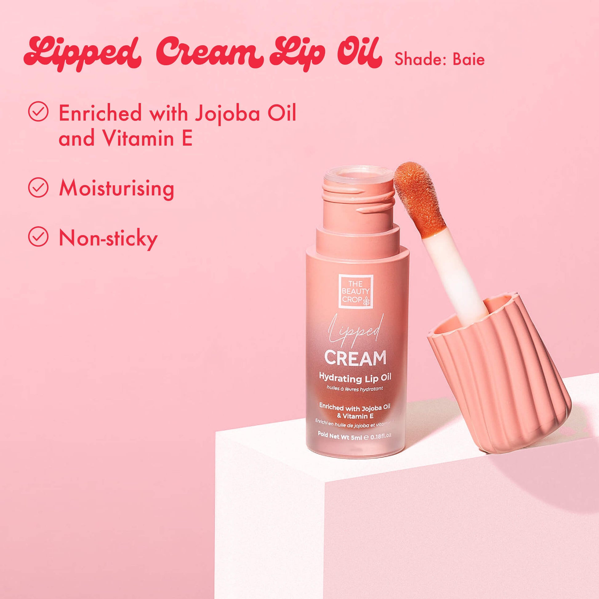 Lipped Cream Lip Oil Shade: Baie, Enriched with Jojoba Oil and Vitamin E, Moisturising, Non-sticky