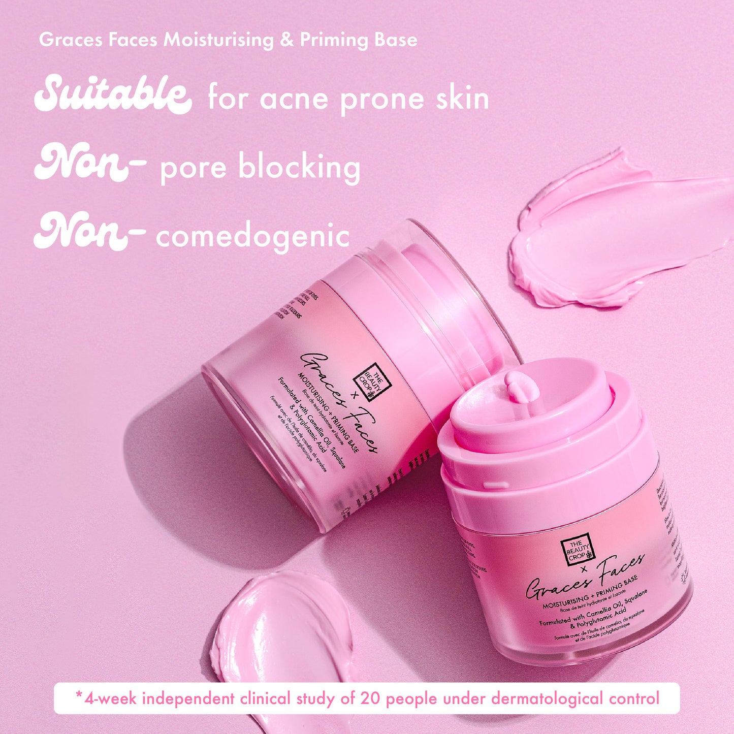 Graces Faces Moisturising & Priming Base
Suitable for acne prone skin
Non- pore blocking
Non- comedogenic