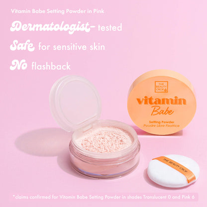 Vitamin Babe Setting Powder in Pink
Dermatologist - tested
Safe for sensitive skin
No flashback